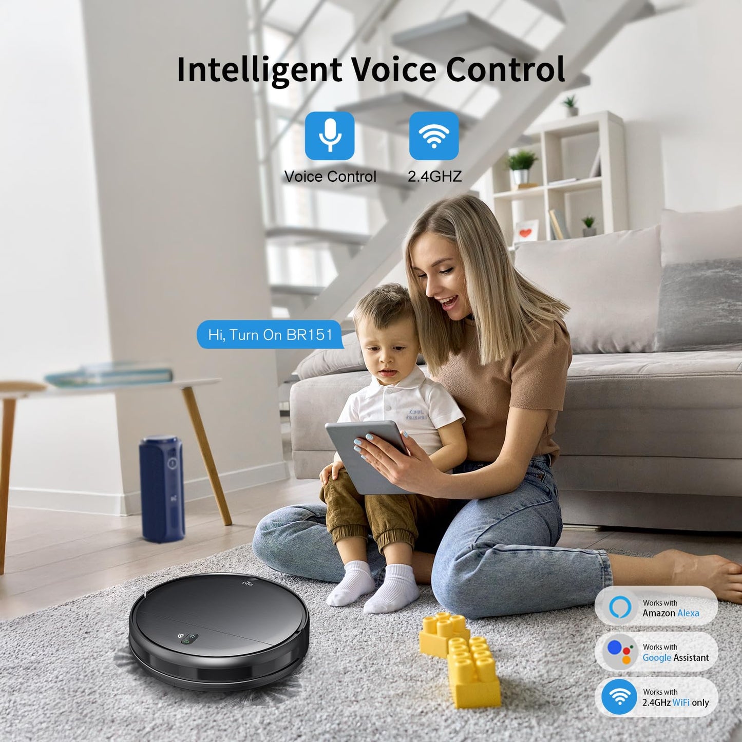 Robot Vacuum and Mop Combo, 2 in 1 Mopping Robot Vacuum Cleaner with Schedule, Wi-Fi/Voice/App, Strong Suction, Easy of Use, Self-Charging Robotic Vacuum, Slim, Ideal for Hard Floor, Pet Hair, Carpet