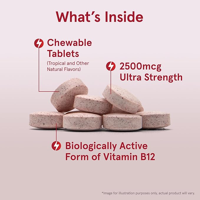 Jarrow Formulas Ultra Strength Methyl B-12, Dietary Supplement for Cellular Energy Production, 100 Tropical-Flavored Chewable Tablets, Up to a 100 Day Supply