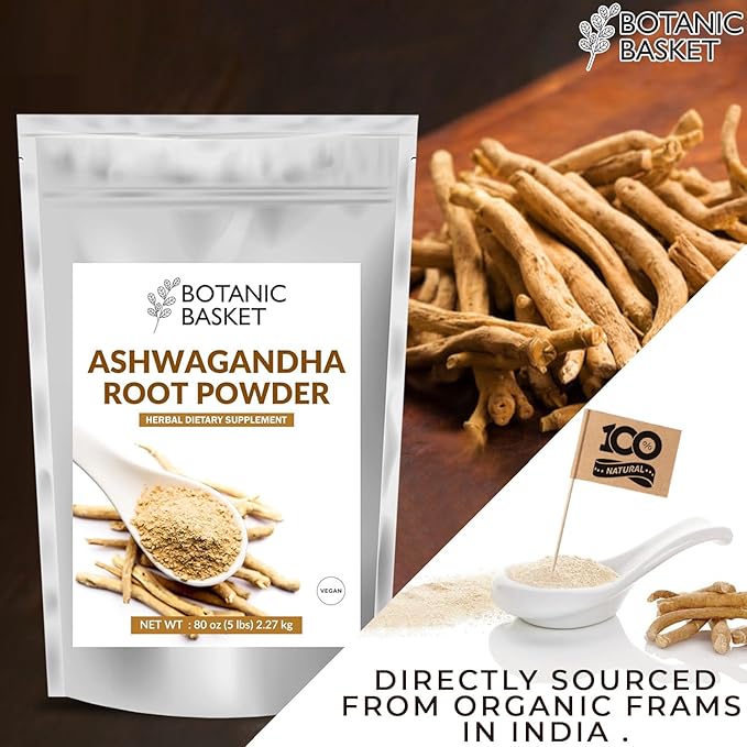 Botanic Basket Ashwagandha Root Powder 5 Pound, No Filler, No Additives, Highly Purified | Active Withanolides, No GMO, Gluten Free