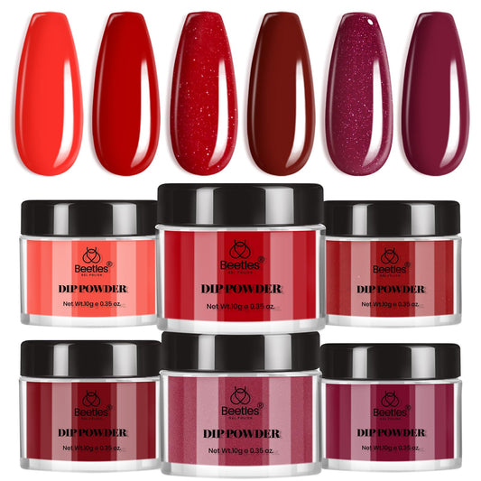 Beetles Dip Powder Nail Kit 6 Colors Red Glitter Dipping Powder No Need Nail Lamp Cured Manicure DIY Salon Gift for Girls Women