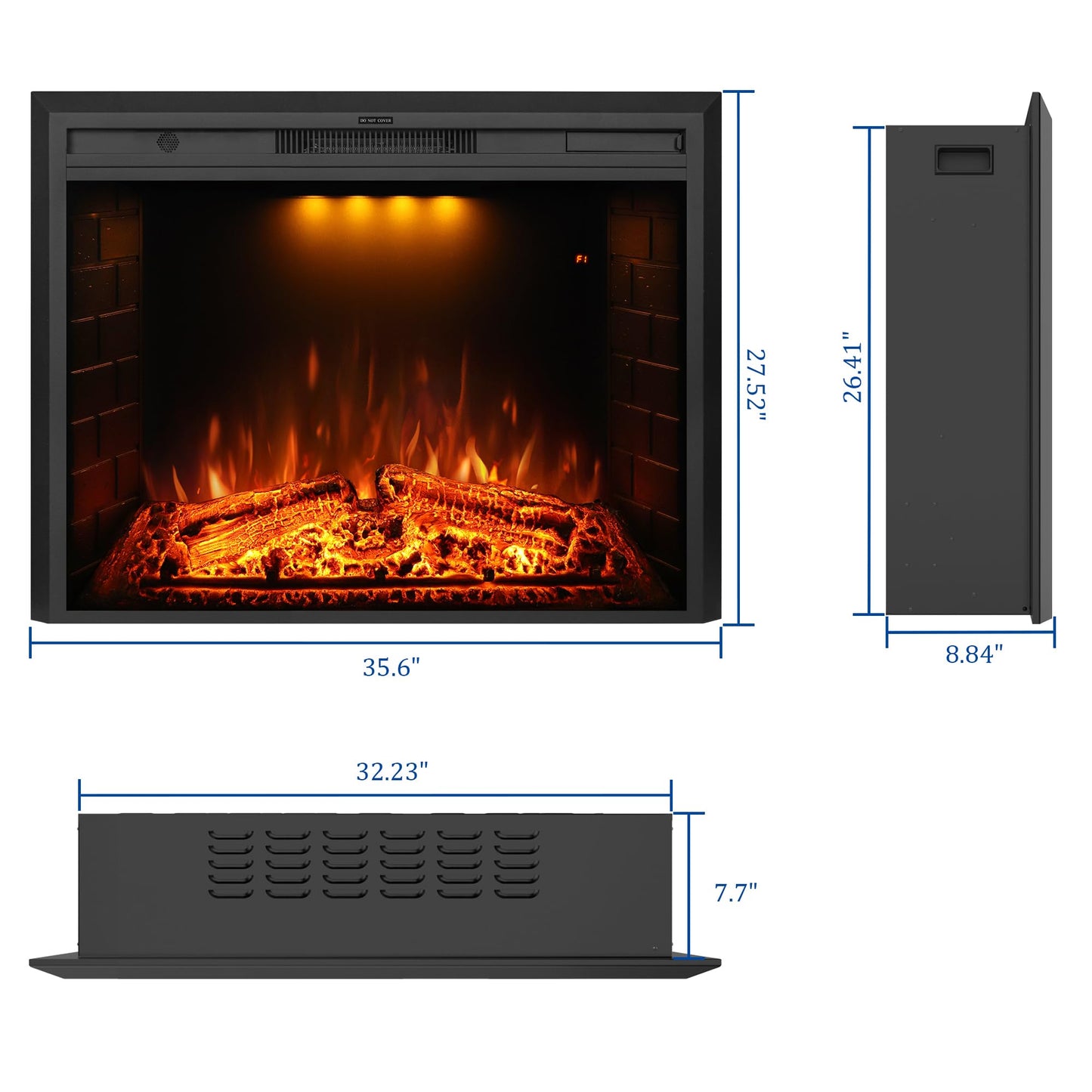 Dreamflame 36 inch Electric Fireplace, Wall Fireplace Electric with Remote Control, Realistic Log and Crackling Sound, Overheating Protection and Timer, 750/1500W Black