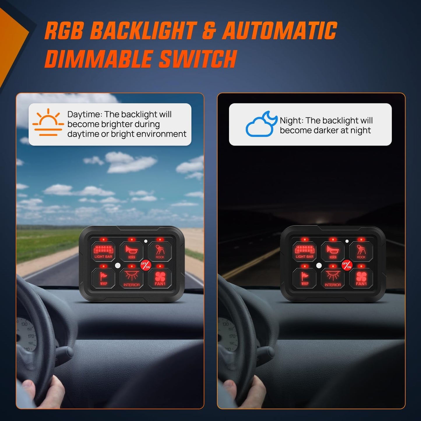 Nilight 6 Gang Switch Panel 12V 24V Universal Circuit Control Relay System with RGB Backlight APP Fuse Wiring Harness Automatic Dimmable ON Off LED Switches Pod for Car Pickup Truck Camper SUV