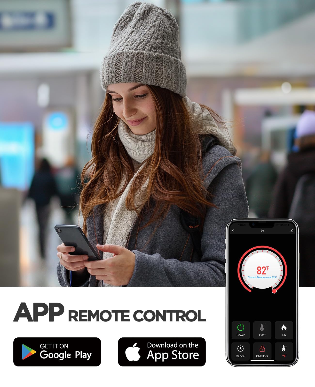 Silonn Electric Fireplace Heater, Quick Heating Portable Fireplace with App & Remote,24″ Electric Corner Fireplace Low Noise with 5 Brightness Levels,Temp Control & Timer for Living Room,Bedroom,Black