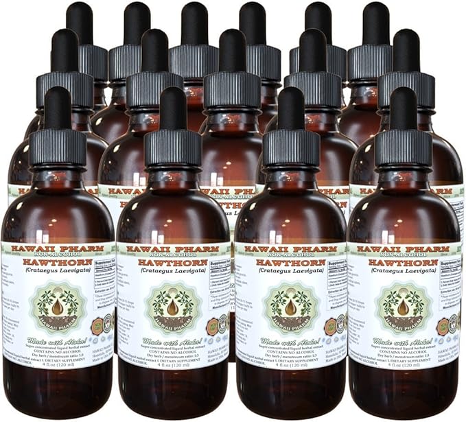 Hawthorn Alcohol-Free Liquid Extract, Hawthorn (Crataegus Laevigata) Dried Leaf and Flower Glycerite Hawaii Pharm Natural Herbal Supplement 15x4 oz