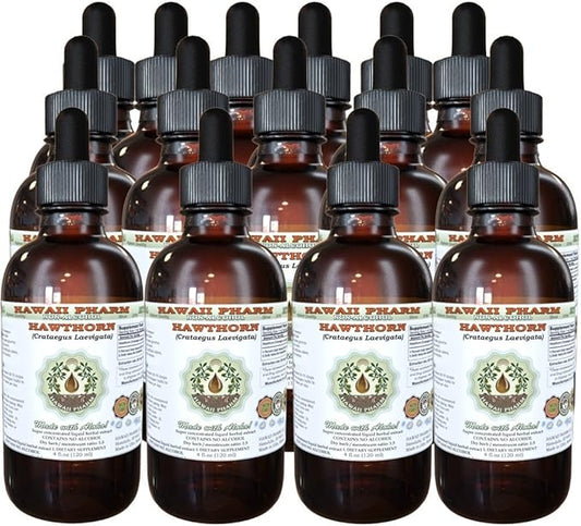 Hawthorn Alcohol-Free Liquid Extract, Hawthorn (Crataegus Laevigata) Dried Leaf and Flower Glycerite Hawaii Pharm Natural Herbal Supplement 15x4 oz