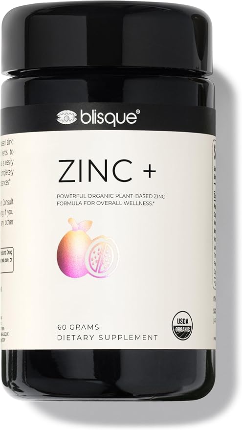 Blisque – Organic Zinc Supplement Sourced from Guava Leaf | for Immune Support, Defense and Boost | with Ashwagandha, Aloe Vera, Ginger, and Turmeric | Vegan | Powder | 60 Grams