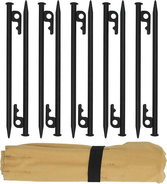 10 inch Tent Stakes,Metal Heavy Duty Camping Stakes for Outdoor Canopy and tarp ,10 Pack with Portable Bag