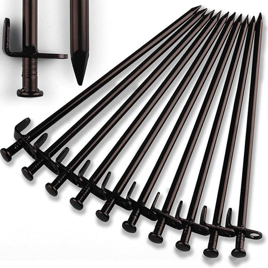 Heavy Duty Steel Tent Stakes - Tarp Pegs Camping Stakes for Outdoor Camping Canopy and tarp, 12 inch 10PC Pack