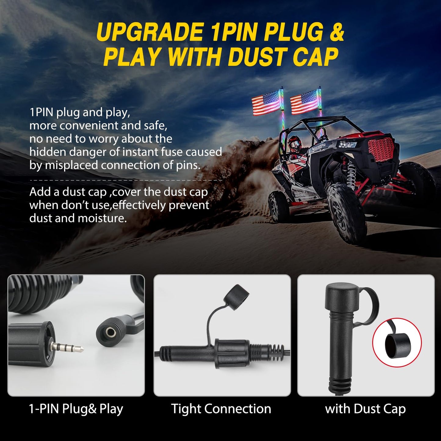 GOOACC 2 PCS 4FT LED Whip Light with Spring Base Spiral RGB Chasing RF Remote Lighted Whips w/Rocker Switch LED Antenna for UTV ATV Truck Sand Rail Buggy Dune RZR Can-am