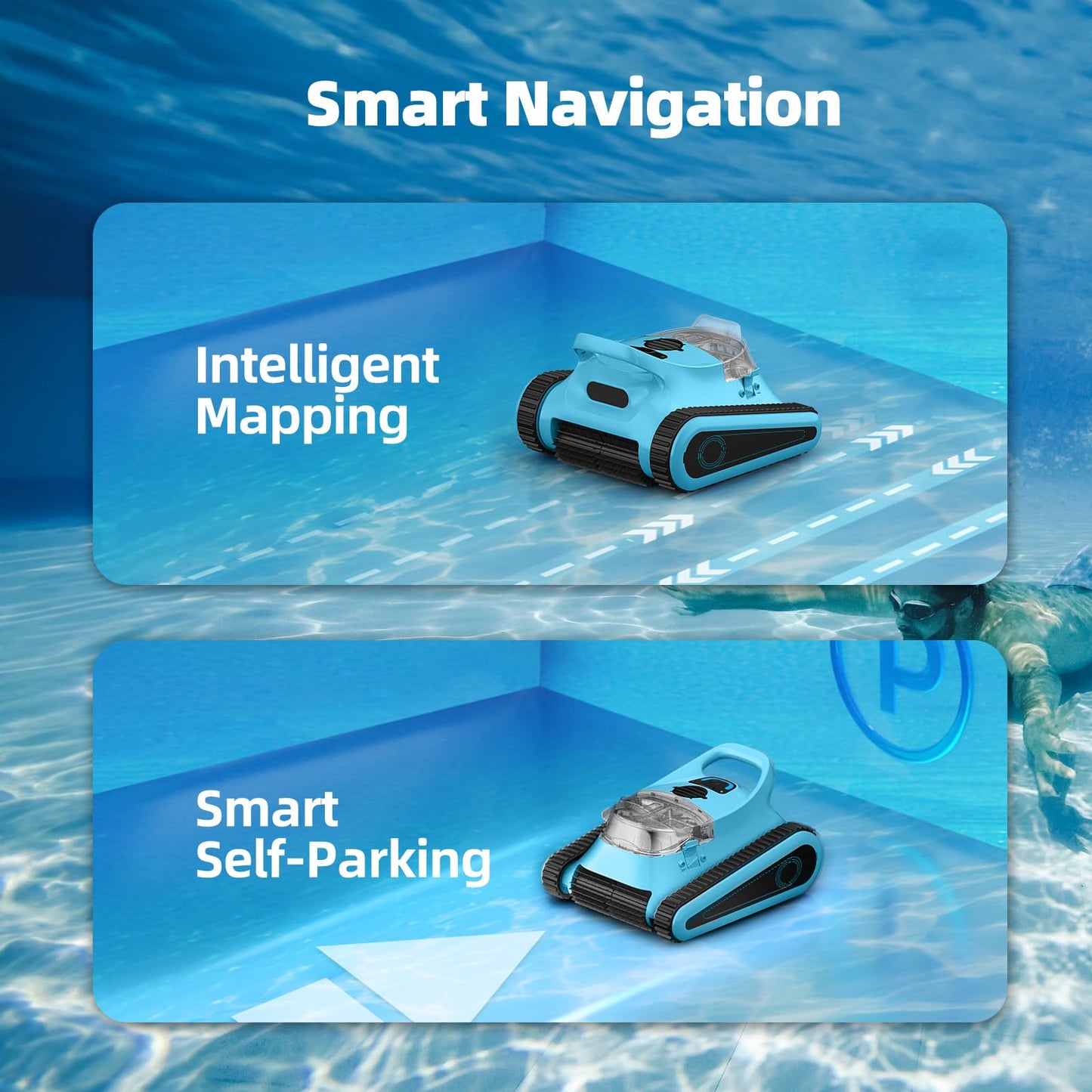 (2025 Upgraded) Cordless Robotic Pool Vacuum Cleaner,Wall-Climbing & Waterline Cleaning, Smart Navigation & App Control, 150 Min Runtime for In-Ground & Above Ground Pools up to 2000 Sq Ft