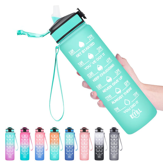 Hyeta 32 oz Water Bottles with Times to Drink and Straw, Motivational Water Bottle with Time Marker, Leakproof, Drinking Sports Water Bottle for Fitness, Gym and Outdoor