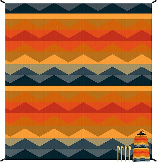 Beach Blanket Sandproof Waterproof, 78''×86'' Compact Lightweight Outdoor Mat Sand Free with 4 Stakes for 2-4 Adults, Large Foldable Picnic Pocket Blanket for Travel Camping, Hiking - Mirage Fortress