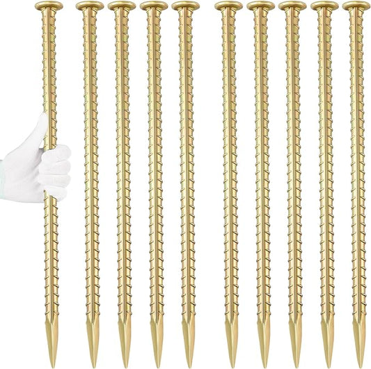 16 Inch Rebar Stakes 1/2 Inch Diameter Galvanized Steel Ground Anchors Heavy Duty Anchoring Spikes for Speed Bump, Parking Curb and Tent (10 Pack)