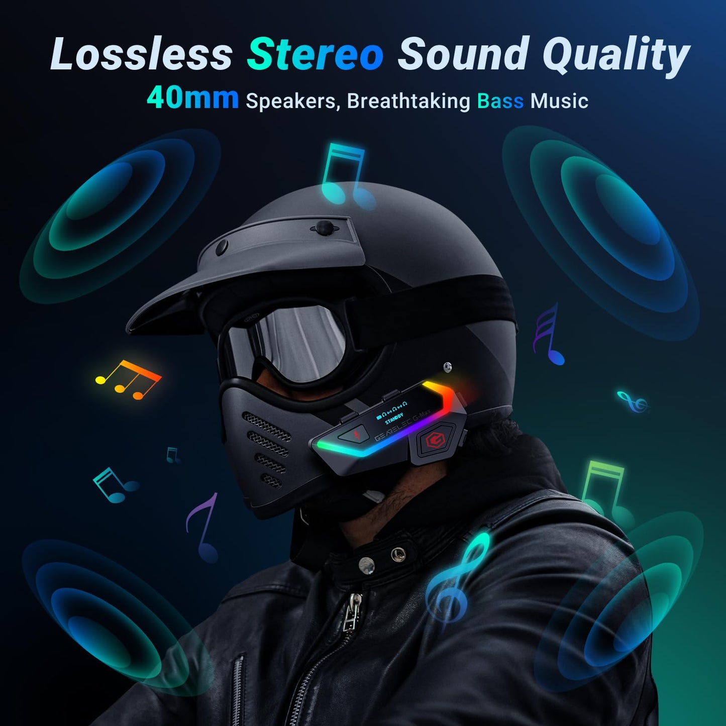 gearelec Motorcycle Helmet Bluetooth Headset V5.2BT【HiFi Stereo Sound】【Screen and RGB Lights】 80Mph Clear Calls Helmet Communication Systems 2000M 6 Riders Intercomunicador para Casco De Moto 2 Pack