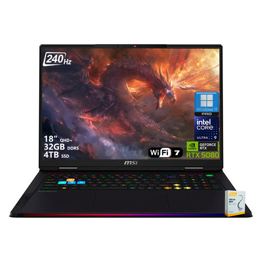 MSI Raider 18 HX Gaming AI PC Laptop | 18" QHD+ IPS 240Hz (100% DCI-P3) | Intel 24-Core Ultra 9 285HX (> i9-14900HX) | 32GB DDR5 4TB SSD | GeForce RTX 5080 GDDR7 DLSS4 Win11 Pro w/DLCA Accessory