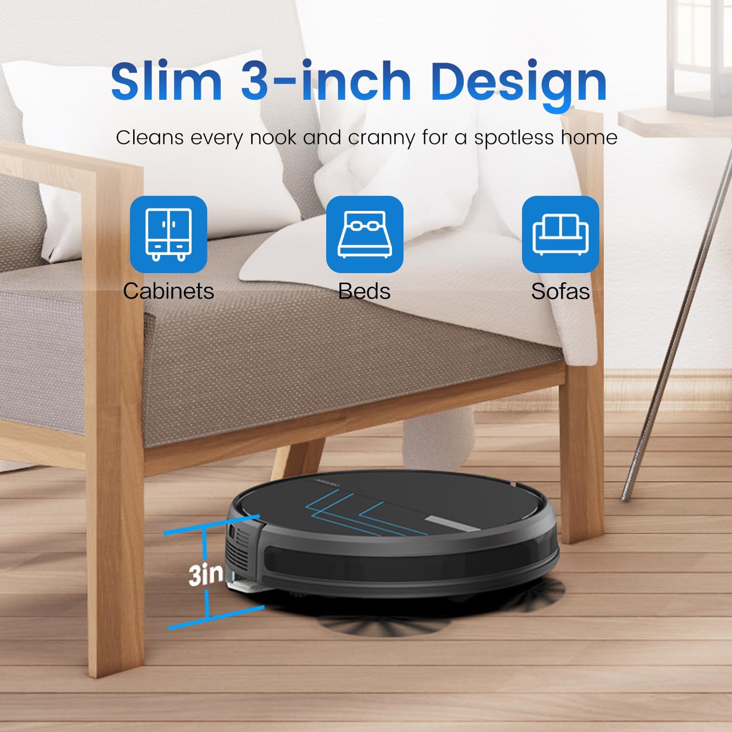 AIRROBO Robot Vacuum and Mop, 3000Pa Powerful Suction Robot Vacuum Cleaner with Self-Charging, Wi-Fi/App/Voice Control, Advanced Obstacle Avoidance, Slim Design, Ideal for Pet Hair, Hard Floor,Carpet