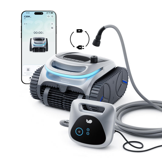 BUBLUE C20H Robotic Pool Cleaner, Corded & Cordless - Hybrid Pool Vacuum Robot, Superior Suction, Smart Navigation, APP Control, Floor/Wall/Waterline, for Above & In-ground Pools up to 1,615 Sq.Ft