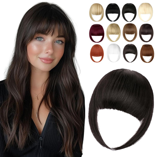 Cephermer Clip in Bangs, Synthetic French Bangs Hair Clip, Fake Bangs Fringe with Temples Hairpieces for Women Natural Curved Bangs Clip in Hair Extensions for Daily Wear Dark Brown
