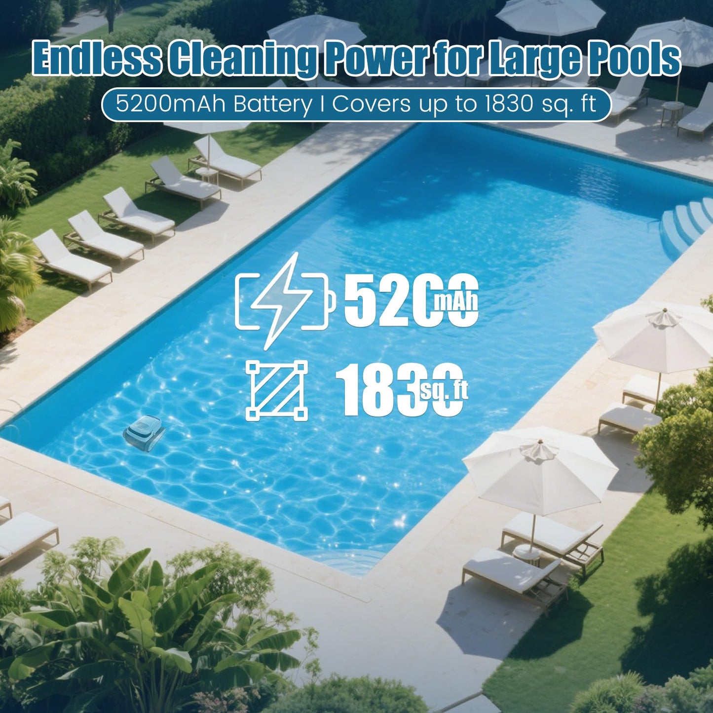 BOTLUXE Pool Vacuum for Inground Pools and Above Ground Pools, Wall Climbing Pool Cleaner Robot, 45000 Pa Power, Smart Navigation, Ideal Pool Vacuum Robot for Wall, Waterline, Floor.