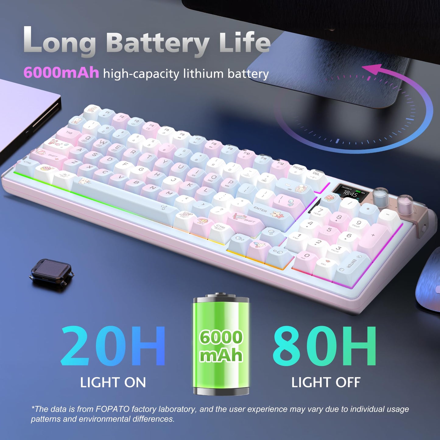 FOPATO H98 Gaming Keyboard, 98% Hot Swappable Gasket Structure 3-Mode Mechanical Keyboard, 96 Keys Full Key Rollover Bluetooth Wireless Keyboard with RGB, PBT Keycaps, Screen for Windows Mac (Pink)