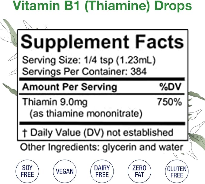 HoneyCombs Vitamin B1 Supplement (Thiamine) Liquid Drops - High Potency Thiamine B1 Supplement for Men & Women - Maintain Nervous System, Energy & Overall Health - Vegan Liquid B Vitamins (16 Fl oz)