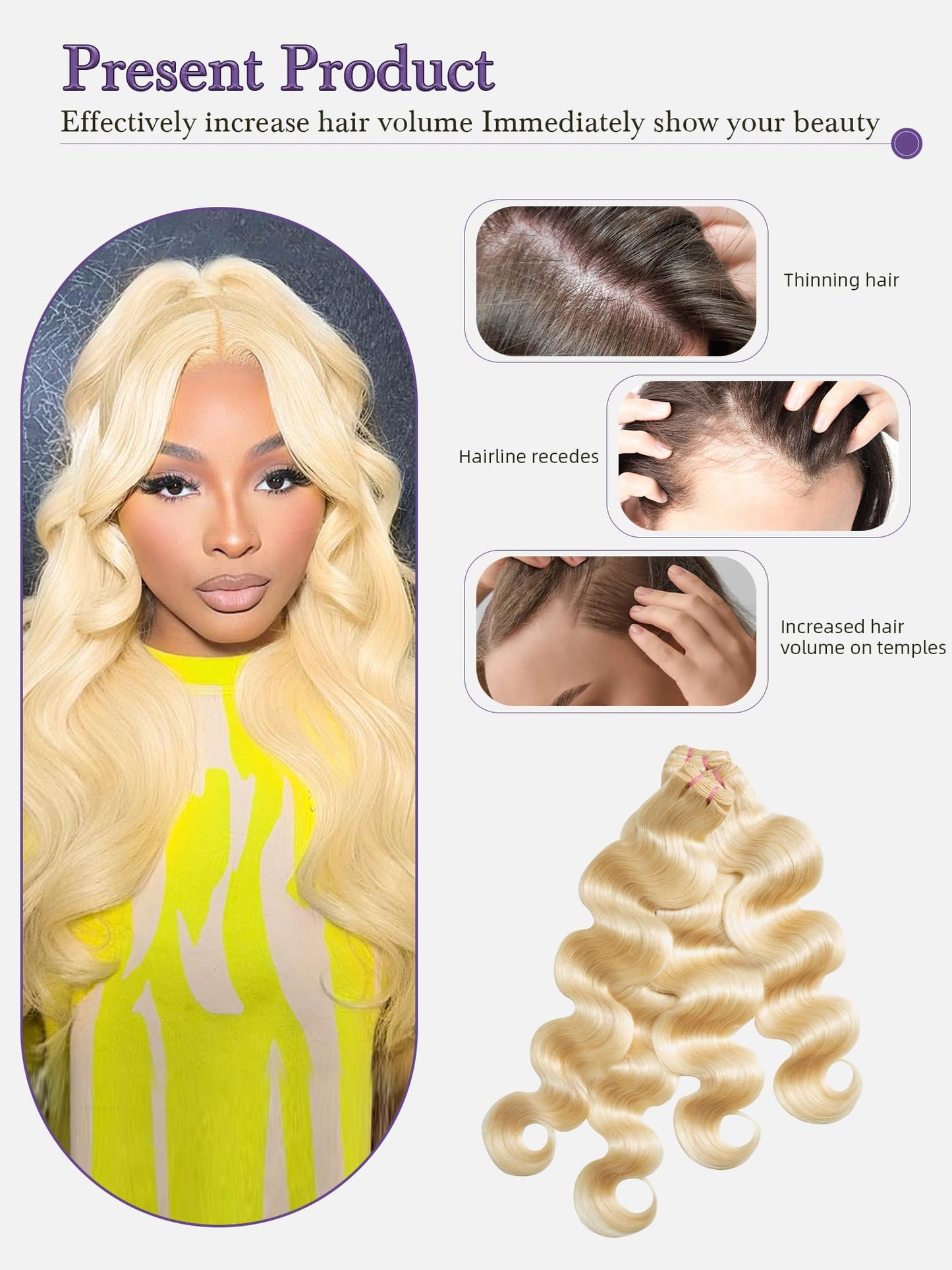 Blonde Body Wave Bundles Human Hair 20 22 24 26 inch 4 Bundles 613 Bundles Human Hair Extensions Natural Brazilian Virgin Unprocessed Human Hair with Mono Top Closure