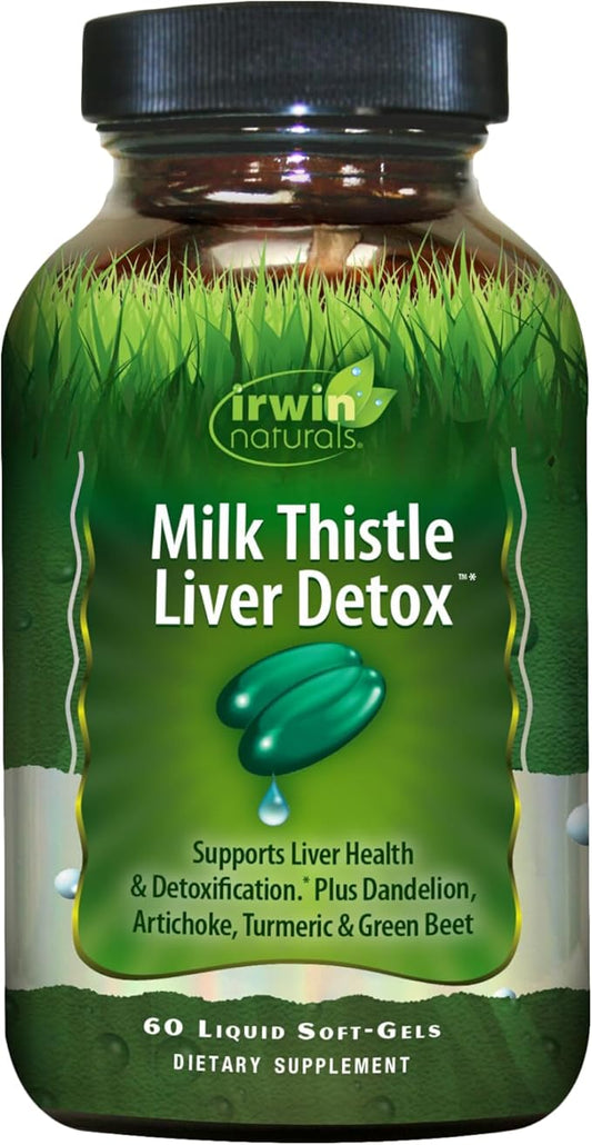 Irwin Naturals Milk Thistle Liver Detox - 60 Liquid Softgels - Supports Liver Health with Dandelion, Artichoke, Turmeric & Green Beet Root