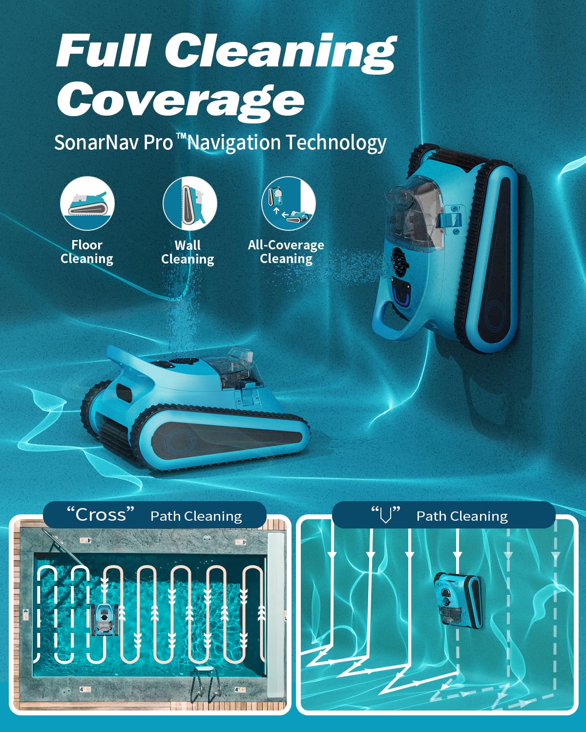 (2025 Upgraded) Cordless Robotic Pool Vacuum Cleaner,Wall-Climbing & Waterline Cleaning, Smart Navigation & App Control, 150 Min Runtime for In-Ground & Above Ground Pools up to 2000 Sq Ft