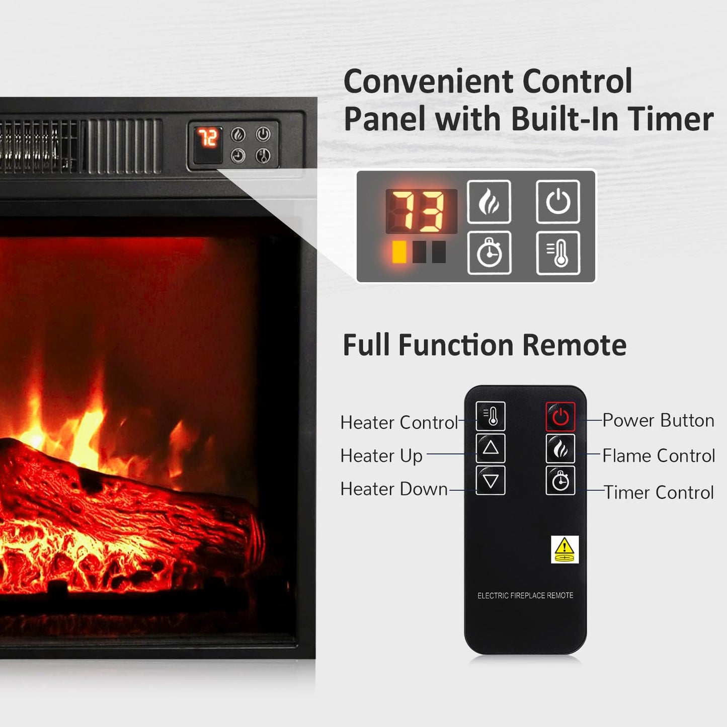 Naice 72" Electric Fireplace with Mantel and Cabinets, Fireplace TV Stand for Living Room Bedroom, Stacked Stone Surround and Remote Control 3D Realistic Flame, Black