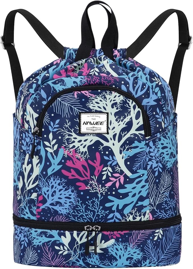 Dry Wet Drawstring Backpack with Shoe Compartment for Women Adjustable Gym Bag