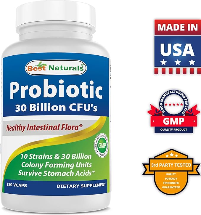 Best Naturals Probiotic 10 Strains & 30 Billion CFU & Magnesium Oxide 500 mg