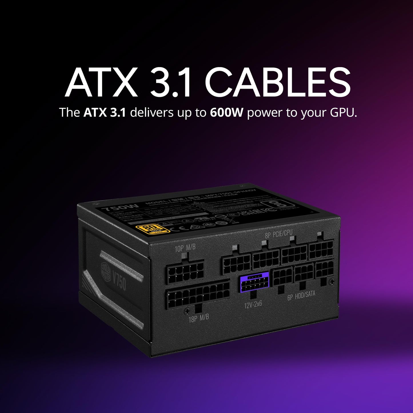 Cooler Master V850 SFX Gold ITX SFF Modular Power Supply, ATX 3.1 90° 12VHPWR|600W PCIe 5.1, 850W 80Plus Gold, Supports RTX 5080|RX 9070 XT, Customized Cable, 100mm|3.9", 10-Year