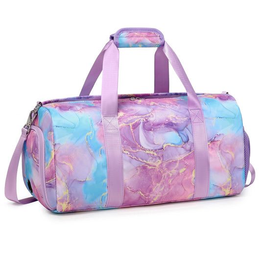 Gym Bag Sports Duffle Bag Dance Bag Ballet Bag with Separate Dry Wet Pocket and Shoes Compartment Weekender Overnight Bag Travel Foldable Bag for Girls Teen Women(Purple)