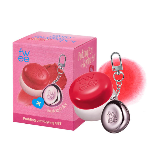 fwee Blurry Pudding Pot + Keychain SET | Airbrushed Blush & Lip, Buildable Pigment, Long-lasting, Lightweight, Easy to Blend, Natural Soft Matte Finish Makeup – D-day (Neon Red) | 0.17 oz