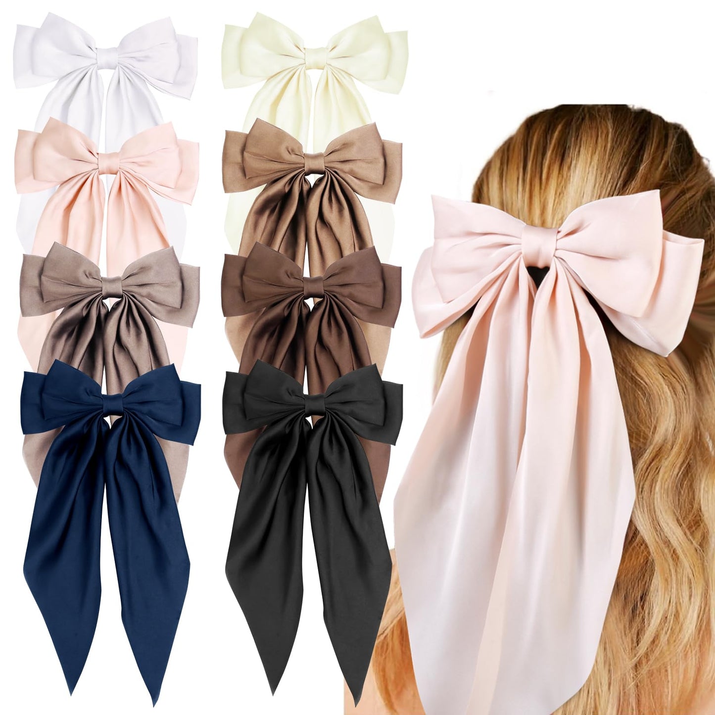 Hair Ribbon Clips with Long Tails - 8 PCS Cute Vintage Accessories for Women and Girls