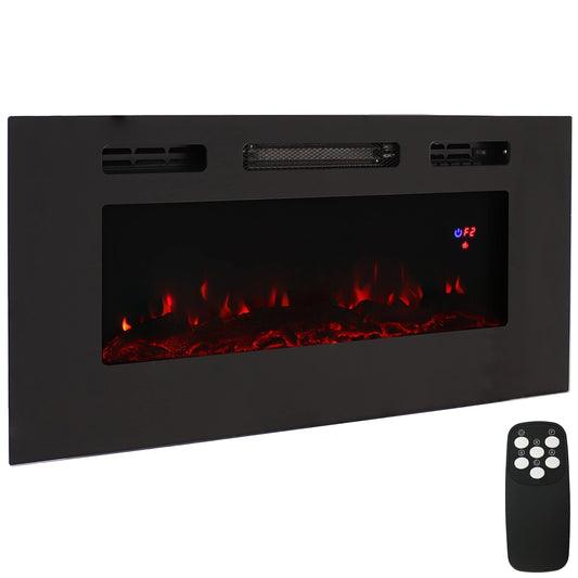Sunnydaze Black Indoor Electric Fireplace Insert - Wall-Mounted Electric Fireplace Heater with 3 Flame Colors - 40-Inch