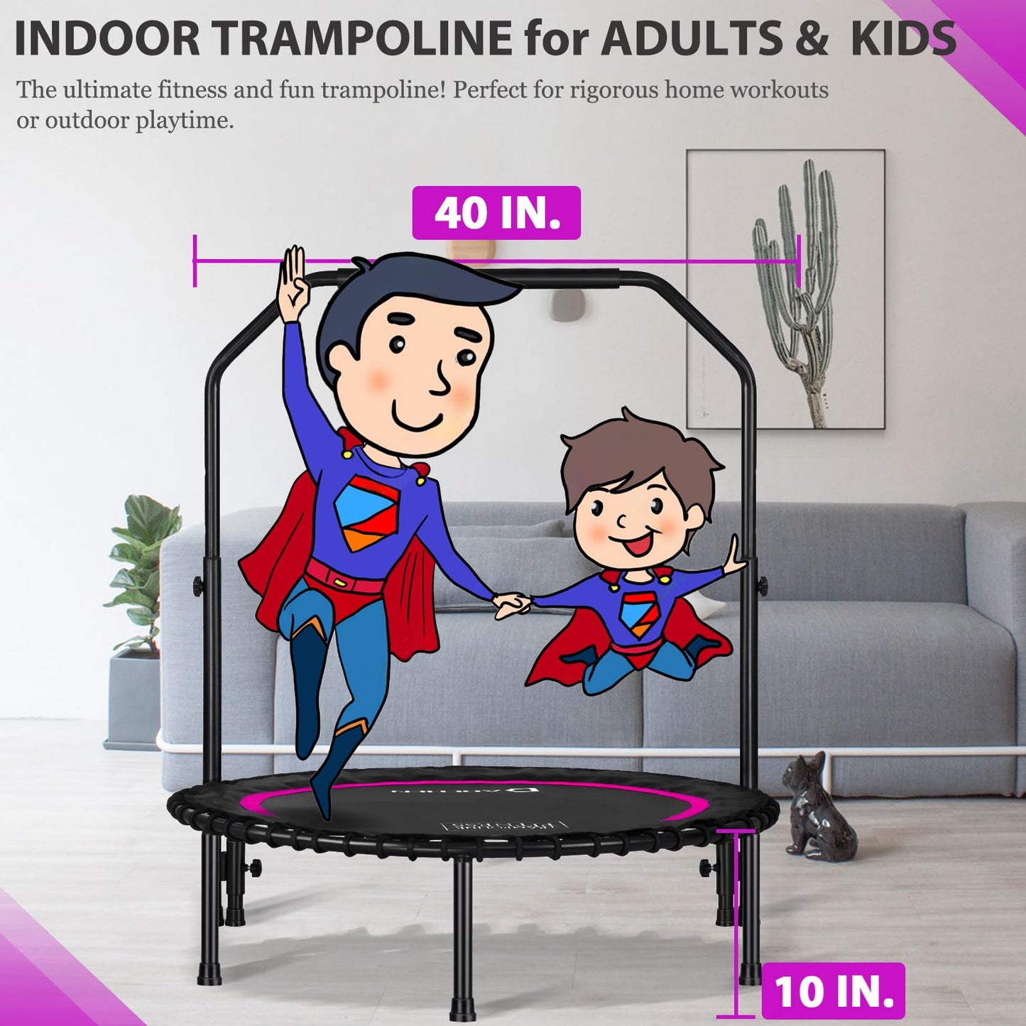 DARCHEN Rebounder Trampoline for Adults, Mini Trampoline Indoor Jumping Cardio Trainer Workout for Adults-Max Limit 330lbs