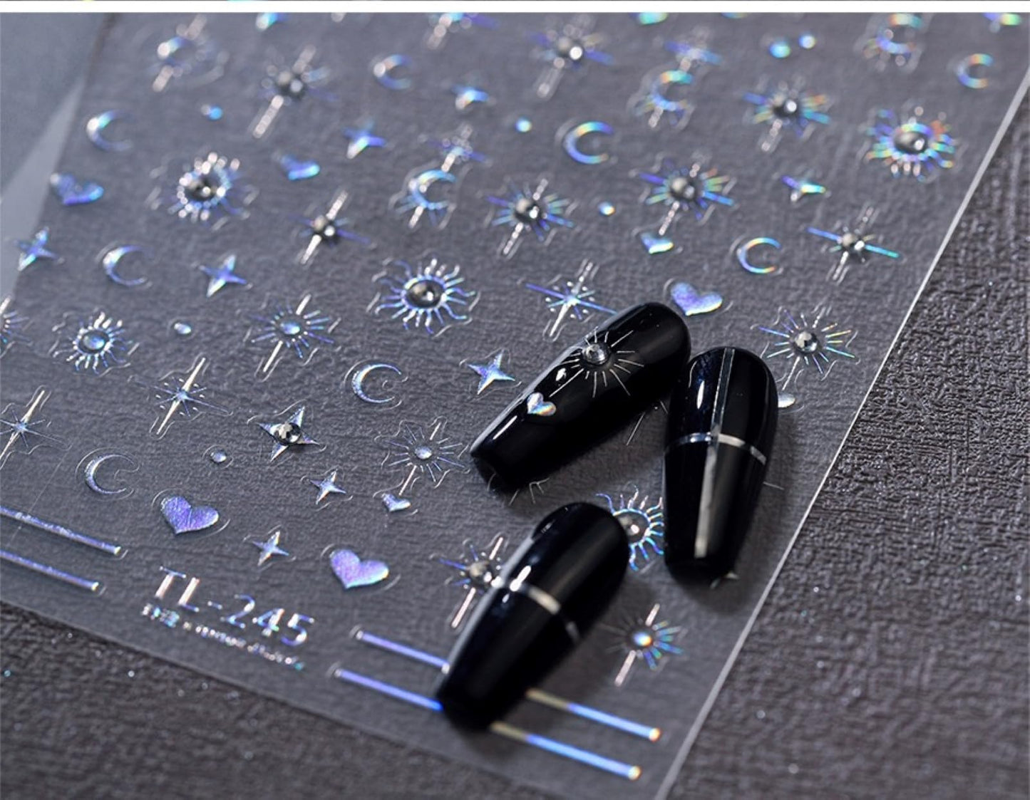 5D Embossed Star Nail Stickers Laser Sun Moon Heart Nail Art Stickers Silver Star Nail Decals Self-Adhesive Rhinestone Stickers Shiny Nail Supplies for Women Girls DIY Manicure