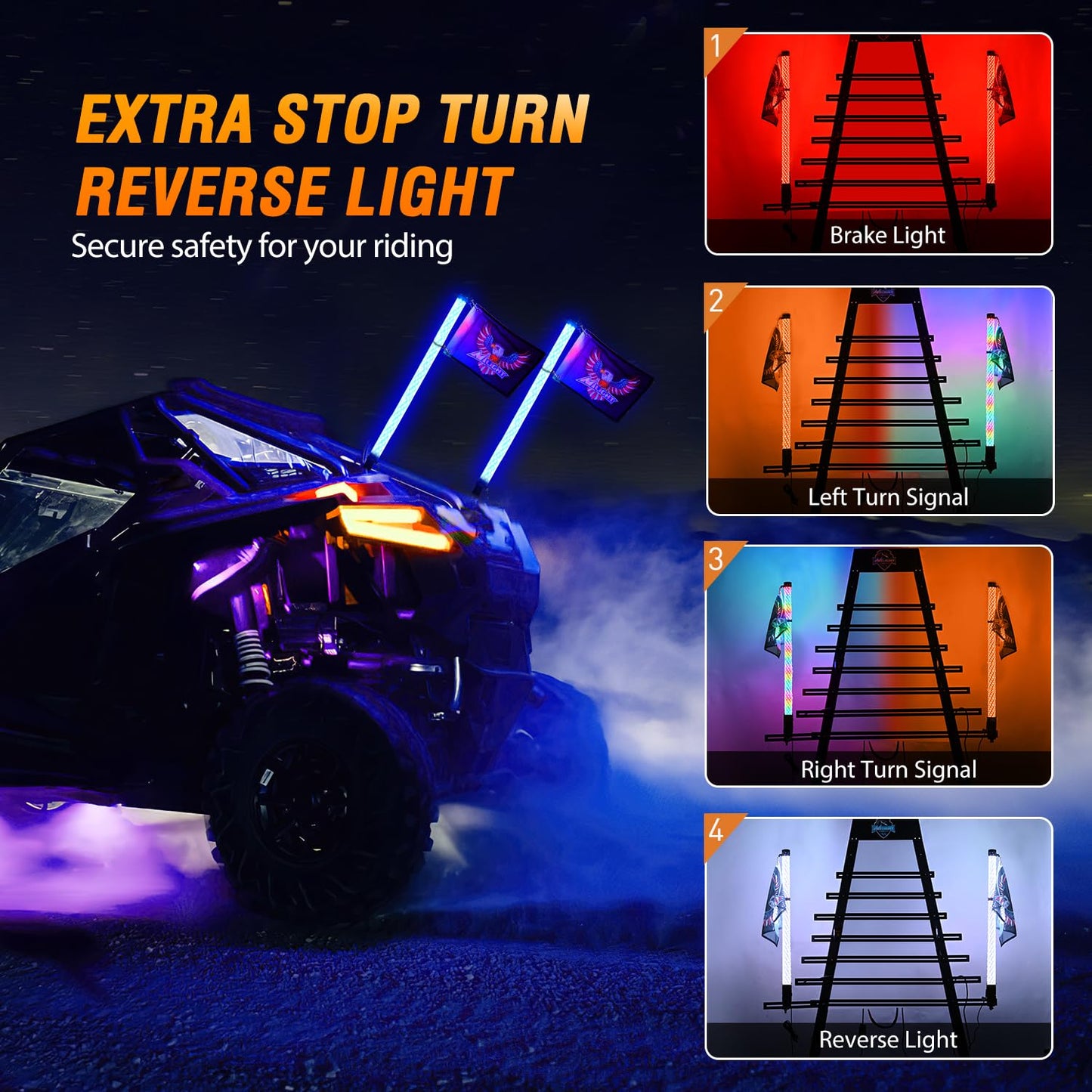Nilight LED Fat Whip Light 2PCS 3FT RGB Lighted Antenna Whips with Remote & App Control DIY Chasing Patterns Brake Reverse Turn Lights for ATV UTV Polaris RZR Can-am Dune Buggy Pickup Trucks Jeep
