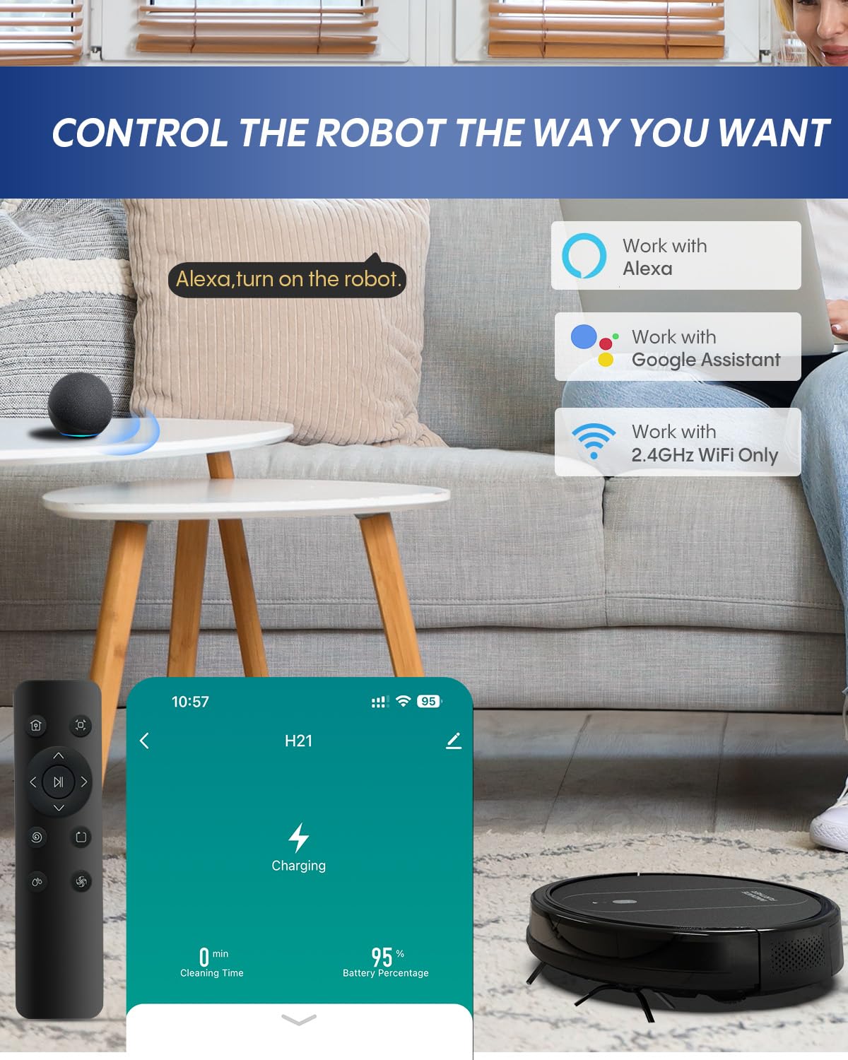 AZQQ Robot Vacuum and Mop: 2-in-1 Vacuum Robot 4000Pa Strong Suction & Alexa/APP Control & Central Brush & Self-Charging, Schedule Robot Vacuum Cleaner for Pet Hair, Hard Floor, Carpet