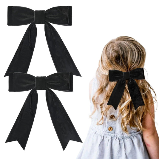 2Pcs 5'' Velvet Black Hair Bows Girls Hair Clips Ponytail Holder Accessories For Girls Toddlers