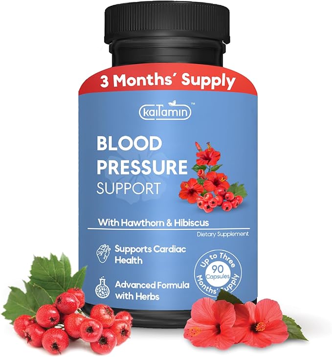 Blood Pressure Support Supplement with Garlic, Hibiscus, and Hawthorn - Supports Cardiac Health and Circulation, Healthy Heart-Supporting Herbs and Vitamins - 90 Capsules, 3 Months Supply.