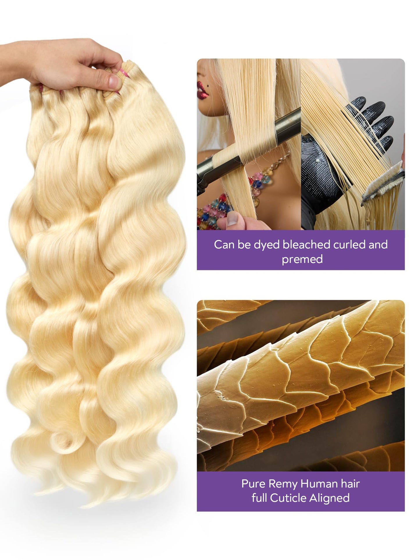 Blonde Body Wave Bundles Human Hair 20 22 24 26 inch 4 Bundles 613 Bundles Human Hair Extensions Natural Brazilian Virgin Unprocessed Human Hair with Mono Top Closure