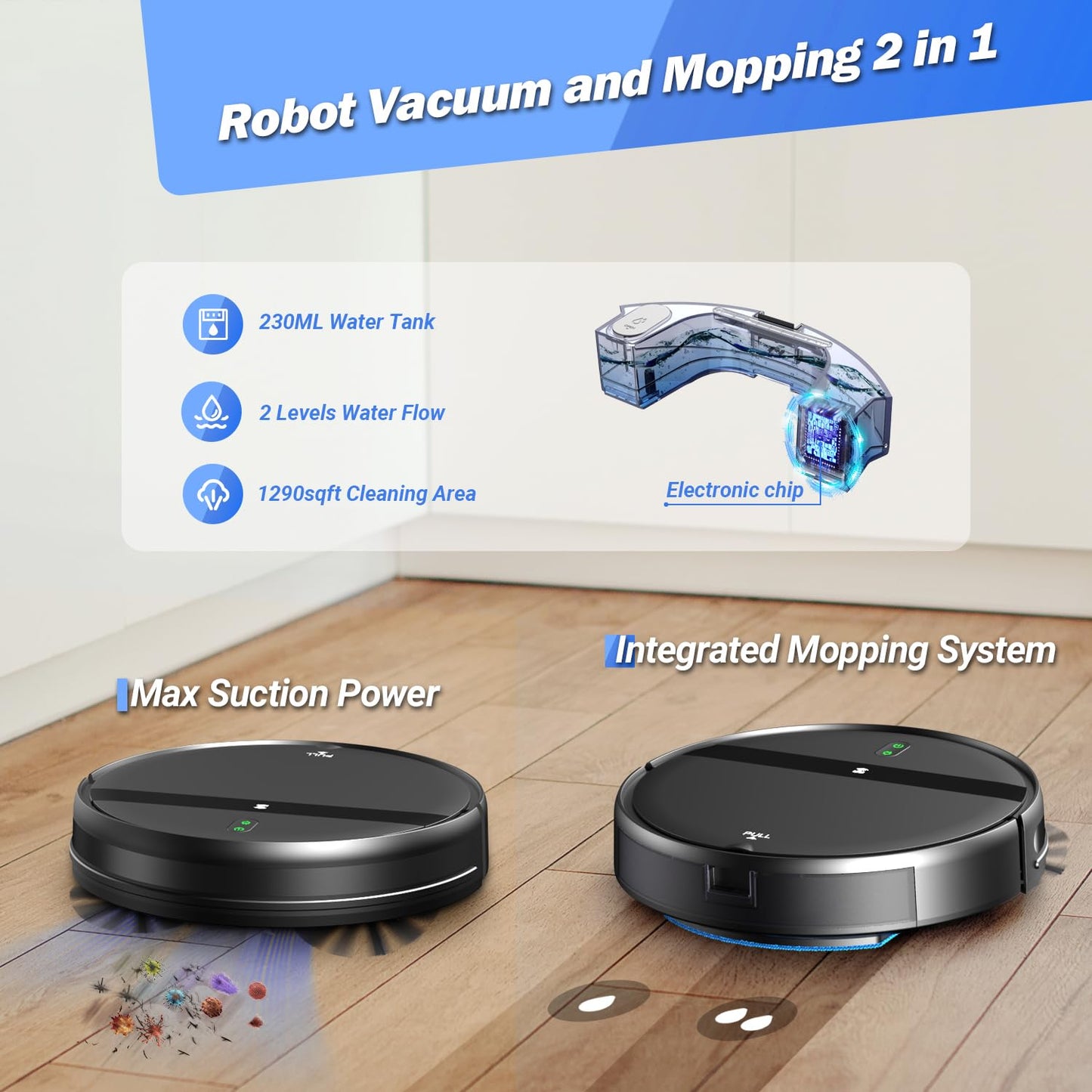 Kilgone Robot Vacuum and Mop Combo for Large Homes & Pet Hair – Smart App/Voice, 2300Pa Sucktion, 120Min Clean, Ultra-Thin 2.87" Design