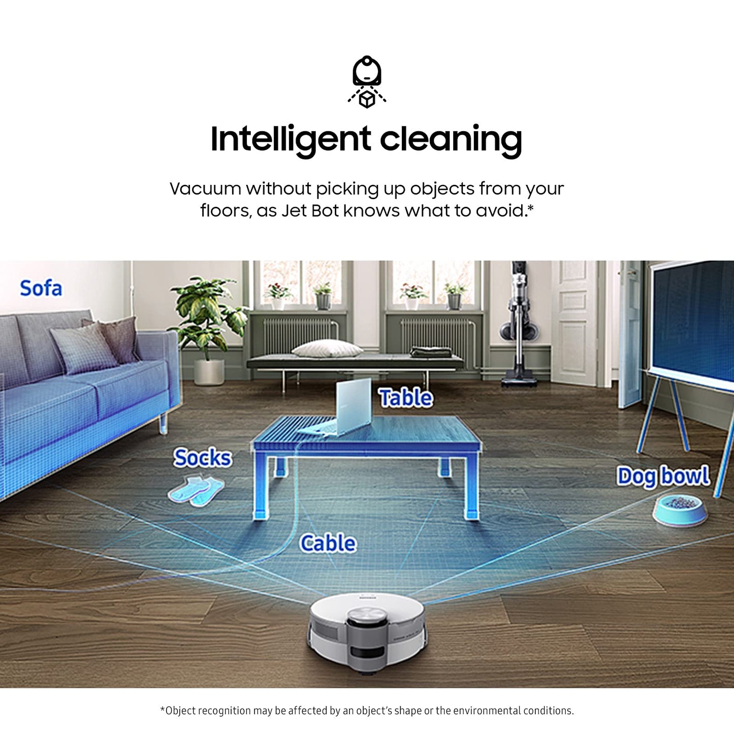 SAMSUNG Jet Bot AI+ Robot Vacuum Cleaner w/ Object Recognition, Intelligent Cleaning, Clean Station, 5-Layer Filter, Touchless Dust Removal for Hardwood Floors, Carpets, VR50T95735W, White