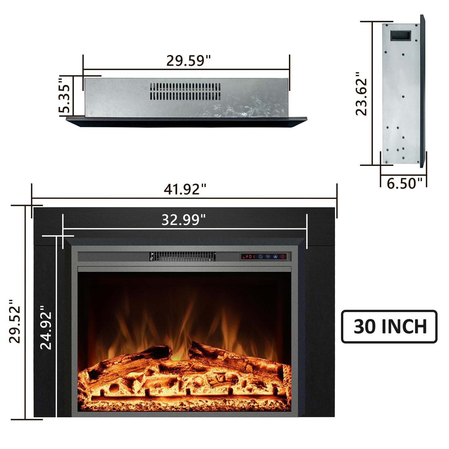 Kentsky 42" W x 30" H Electric Fireplace Insert with Metal Trim Kit, Fireplace Heater with Adjustable Flames, 1-9 Hour Timer, Remote & Touch Screen, 750W/1500W