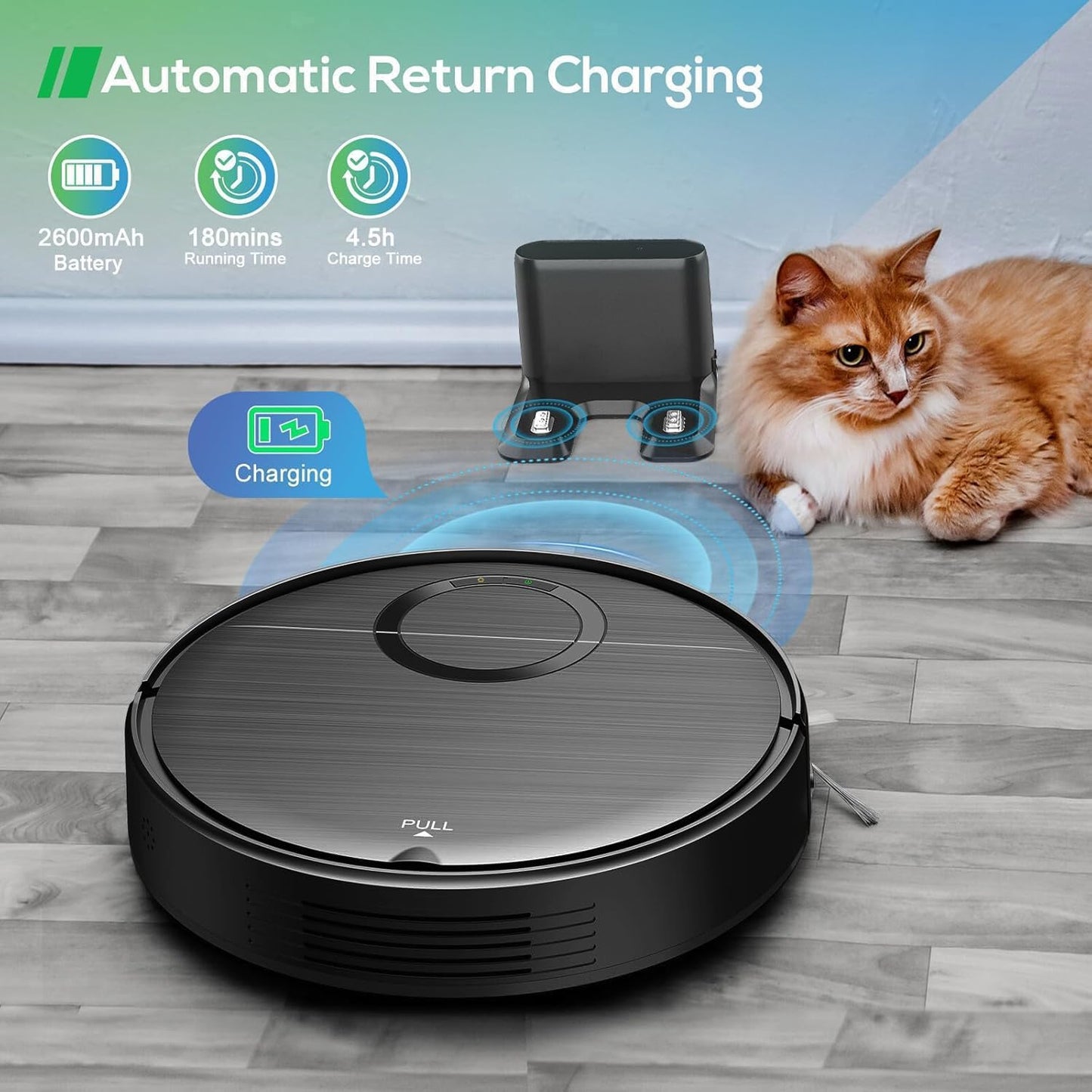 Robot Vacuum and Mop Combo, Robotic Vacuum Cleaner 2 in 1 Vacuuming Mopping with Schedule, Wi-Fi/App/Remote, Max Suction 2000Pa, Self-Charging, Slim, Ideal for Hard Floor, Pet Hair, Low-Pile Carpet