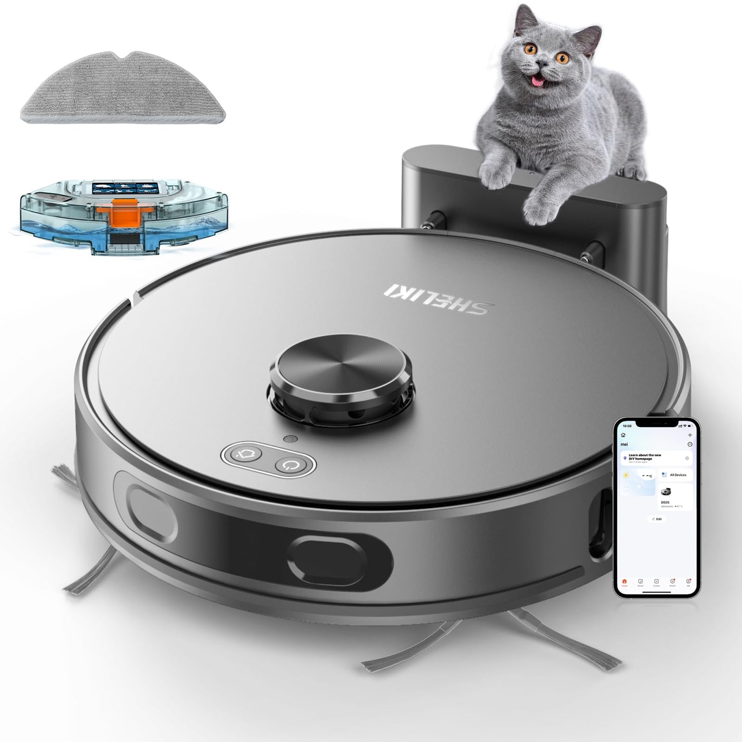 Robot Vacuum and Mop, Mapping Robotic Vacuums Cleaner with LiDAR Navigation Smart & Strong Suction, WiFi/App/Alexa/Voice Control, Obstacle Avoidance, for Home, Wood/Hard Floors, Pet Hair -Grey