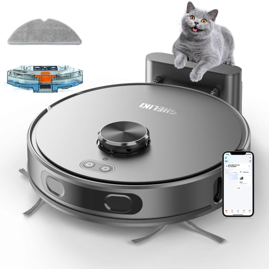 Robot Vacuum and Mop, Mapping Robotic Vacuums Cleaner with LiDAR Navigation Smart & Strong Suction, WiFi/App/Alexa/Voice Control, Obstacle Avoidance, for Home, Wood/Hard Floors, Pet Hair -Grey