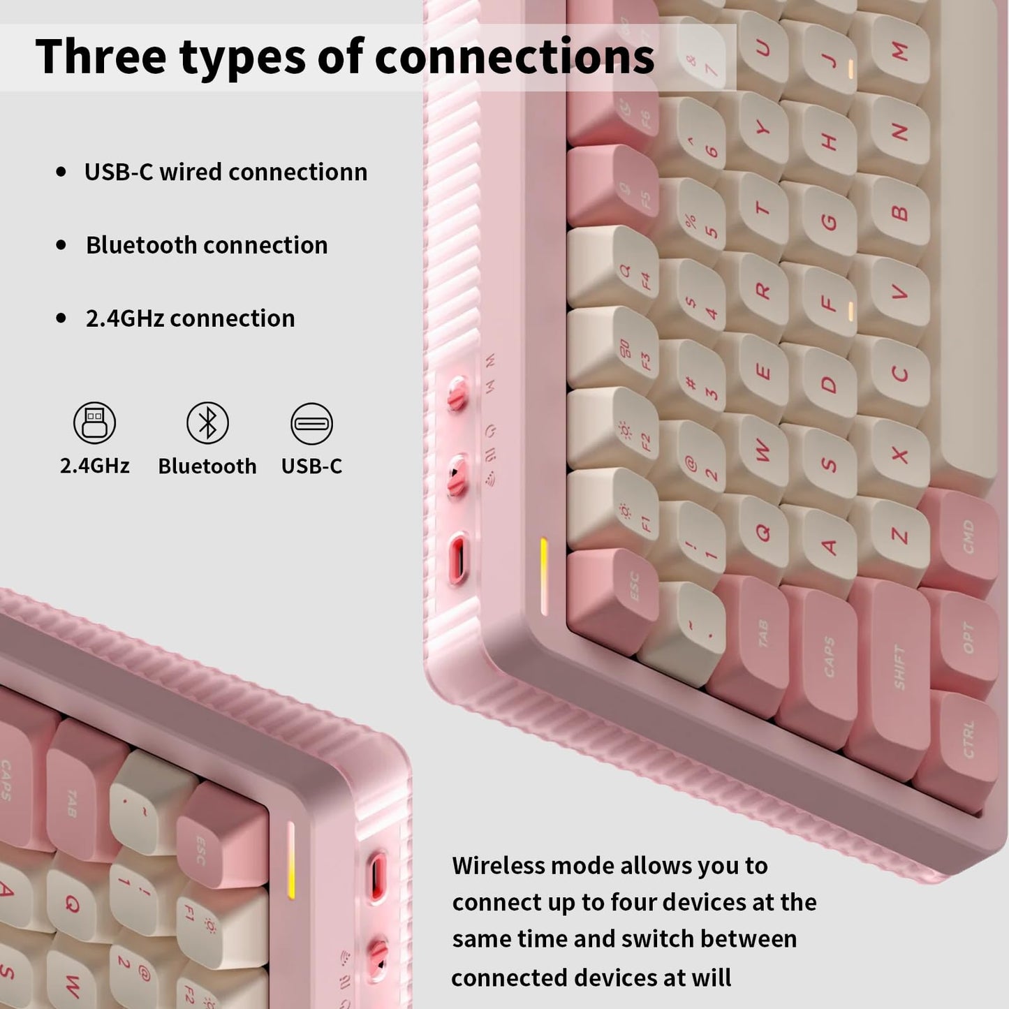 nuphy Halo75 V2 Mechancial Gaming Kyeboard,75% Wireless Hot Swappable Bluetooth Keyboard,83 Kyes RGB Backlit Keyboard,Support Bluetooth/2.4GHz/USB-C (Pink, Lemon (55gf))
